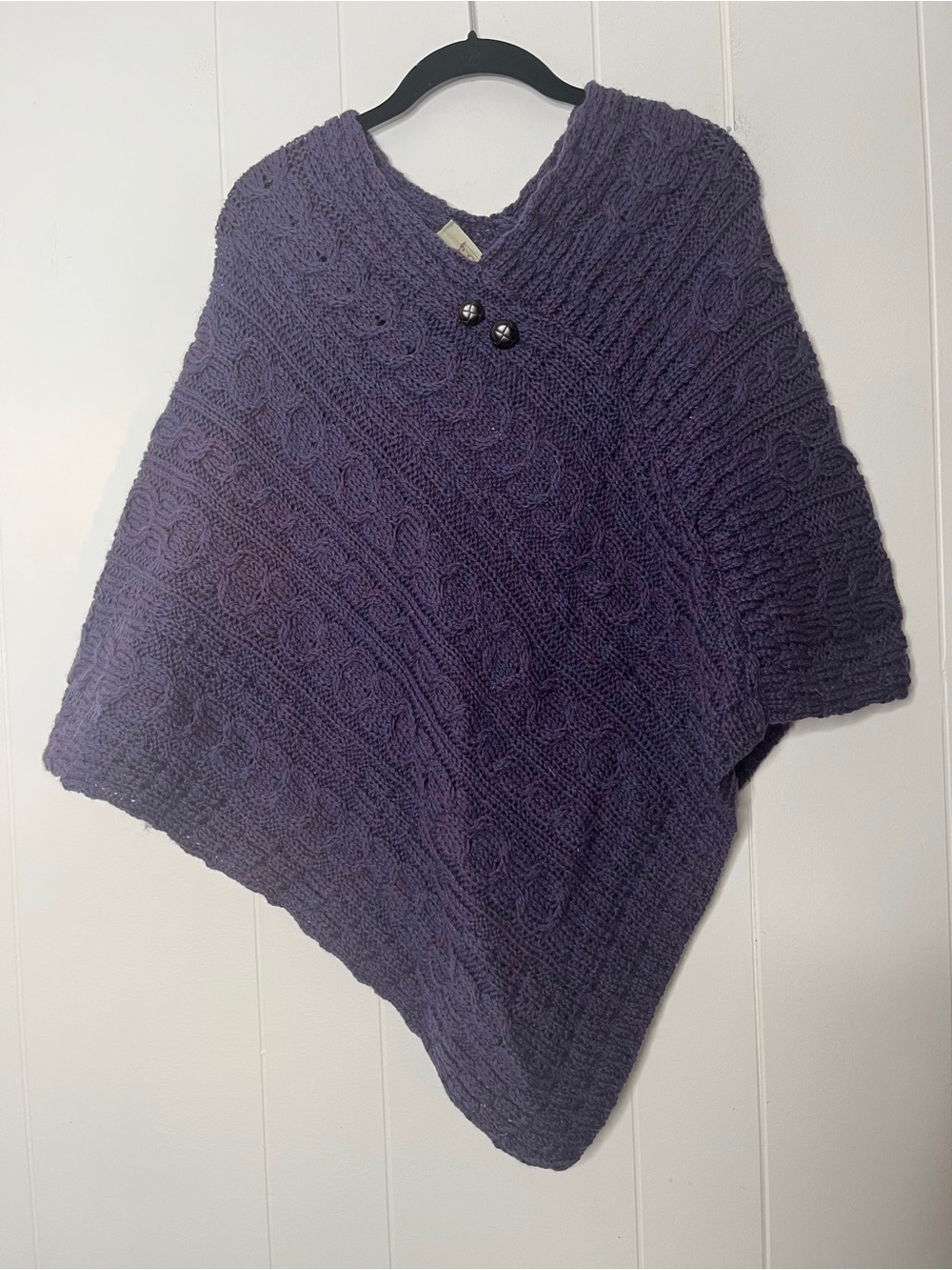 NWT Aran Sweater Market Women’s Cable Knit Poncho Sweater - Purple Shawl Irish